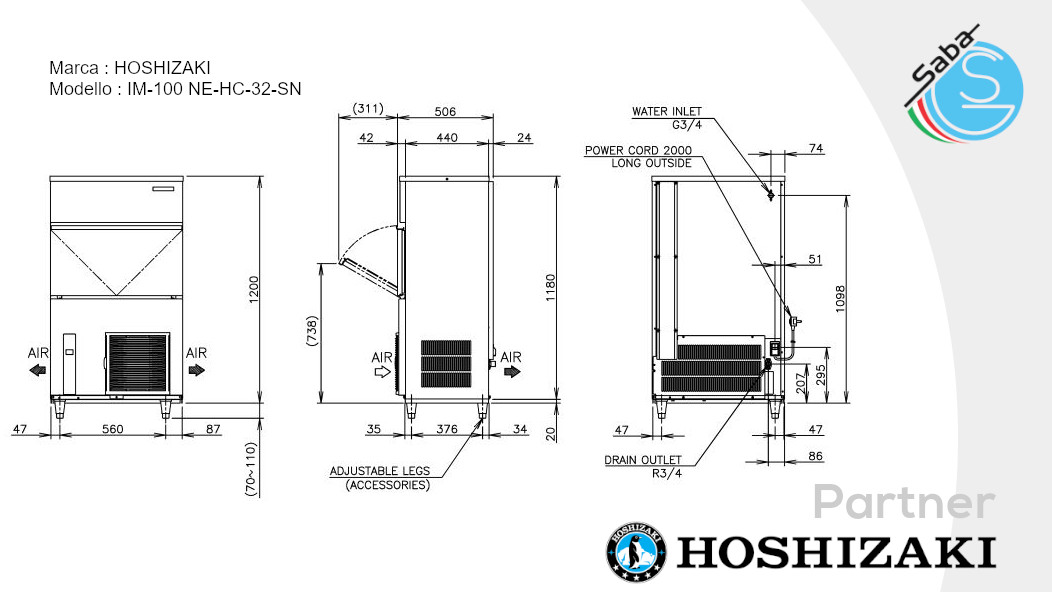 PRODOTTO/I: Fabbricatore di ghiaccio Hoshizaki IM-100 NE-HC-32-SN